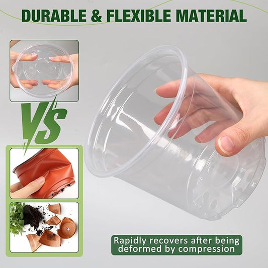 10/8/6/4 Inch Clear Nursery Pots with Drainage Holes and Saucers, 12 Pack Clear Pots for Plants Variety Pack, Seedling Pots for Succulents, Herbs, Flowers, Vegetables
