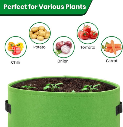 6 Pack Potato Grow Bags, 10 Gallon Planting Bags Large Fabric Pots with Flap Window Vegetable Planter Garden Pot Tall Potato Growing Containers with Handles for Vegetables, Fruits, Green + Orange