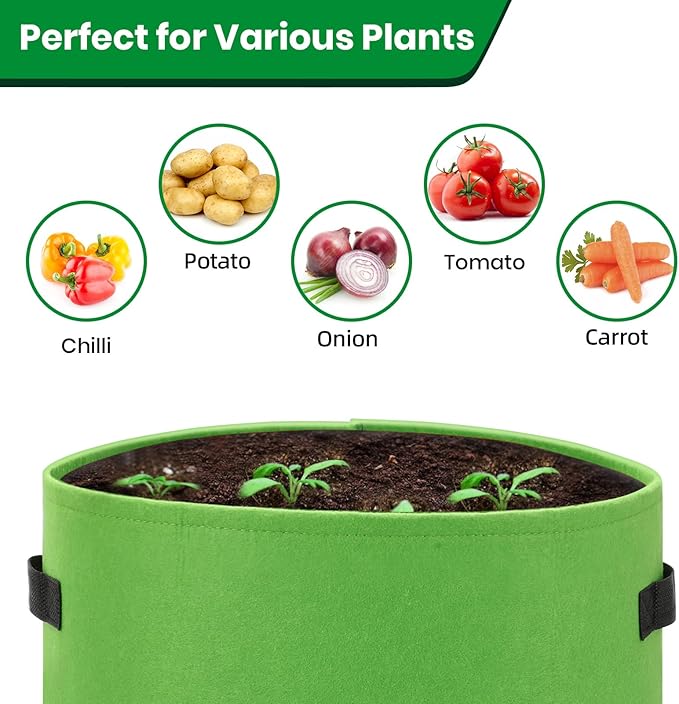 6 Pack Potato Grow Bags, 10 Gallon Planting Bags Large Fabric Pots with Flap Window Vegetable Planter Garden Pot Tall Potato Growing Containers with Handles for Vegetables, Fruits and More, Green