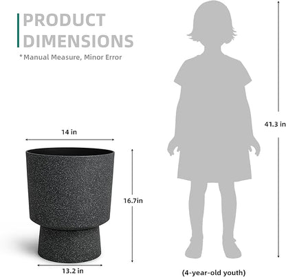 16.75"H Urn-Style Tall Planters, 2-Pack Modern Large Flower Pots for Outdoor Indoor, 2-in-1 Design Plant Containers for Garden Patio Yard Balcony Porch or Home Decor, White Terrazzo, UV-Protect