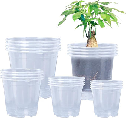 Oubest 6.7/6/5/4/3.5 Inch Clear Nursery Pots Variety Pack with Drainage Holes Transparent Plastic Plant Pot for Plants Seed Starter Planter Flower Pots 20 Packs