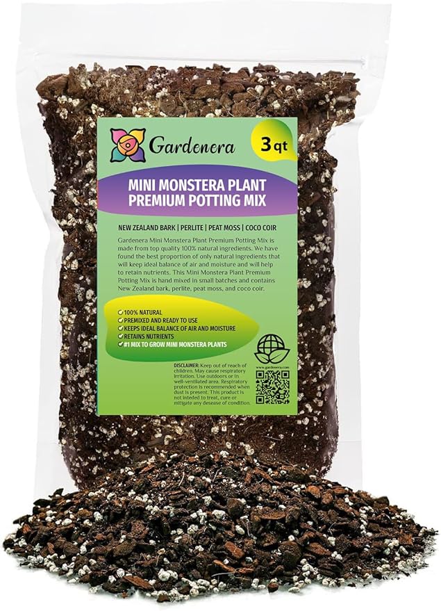 GARDENERA Mini Monstera Potting Soil - Enhances Aeration and Drainage for Thriving Foliage - 3 Quart