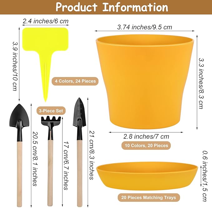 20 Pack Plastic Planters 4 Inch Plant Flower Pot with Trays, Seedlings Nursery Pots Planter Flower Container Seed Pots for Seedling, Transplanting, Cutting, Assorted 10 Colors