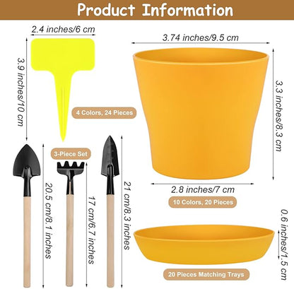 20 Pack Plastic Planters 4 Inch Plant Flower Pot with Trays, Seedlings Nursery Pots Planter Flower Container Seed Pots for Seedling, Transplanting, Cutting, Assorted 10 Colors