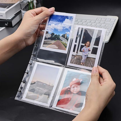 Discbound Photo Album with Clear PET Cover 20 Sheets Clear PP Sleeves 8 Discs Bound Organizer Left Side Open Pockets for Cash Money Stickers Photos Cards (8 Rings 4 Pockets)