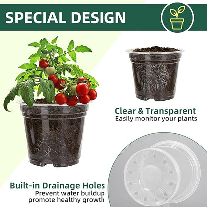 40 Pack10 & 8 Inch Large Clear Nursery Pots with Drainage,Plastic Ideal Seedling Pots and Plant Pots for Plants,Vegetables,Orchids,Aloe,Indoor Outdoor Use