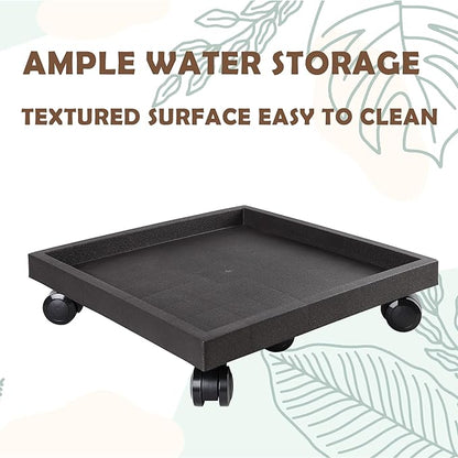 16.5 Inch Square Rolling Plant Caddy Saucer with Wheels, Heavy Duty Wheeled Planter Stand for Potted Plant, Coaster Roller Base Tray with Casters, Flower Pot Dolly Holder for Indoor Outdoor