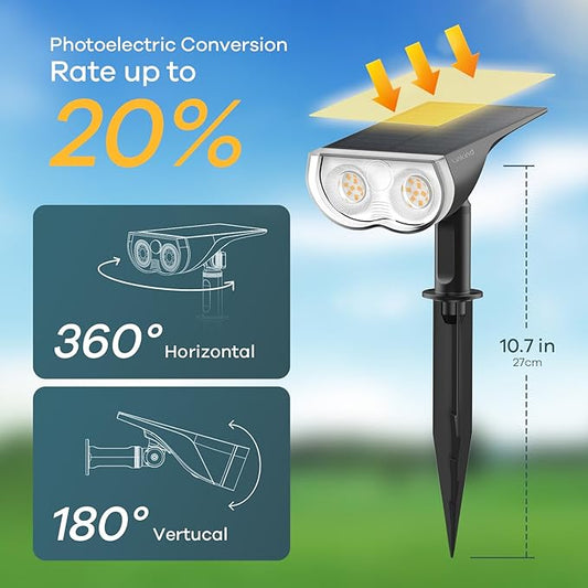 Linkind Solar Lights Outdoor Waterproof IP65, StarRay Dusk-to-Dawn Outdoor Solar Lights, 3 Lighting Modes Solar Spot Lights Outdoor for Garden, Yard, Landscape (Warm White, 2 Pack)