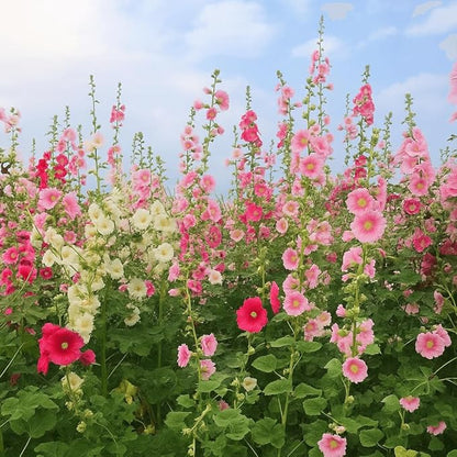 Hollyhock Seeds 3000+ Bulk Pack - Mixed-Color Perennial Blooms, Attracts Pollinators, Easy to Grow, Tall Garden Beauty - Perfect for Outdoor Landscaping, Backyard Shade, and Cottage Flower Gardens