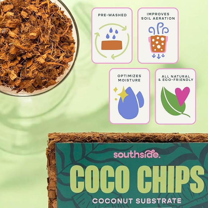 Coco Chip Potting Soil for Garden Plants - Pre-Rinsed, Organic & Eco-Friendly Chunky Coconut Substrate 1.1 lb (500g) Single Brick