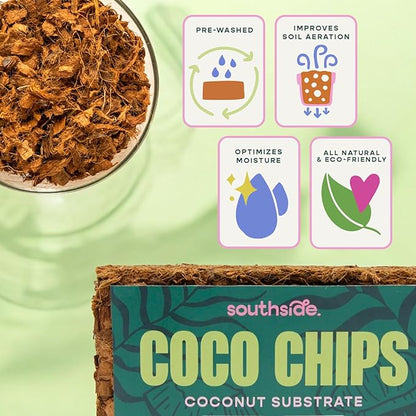 Coco Chip Potting Soil for Garden Plants - Pre-Rinsed, Organic & Eco-Friendly Chunky Coconut Substrate 1.1 lb (500g) Single Brick