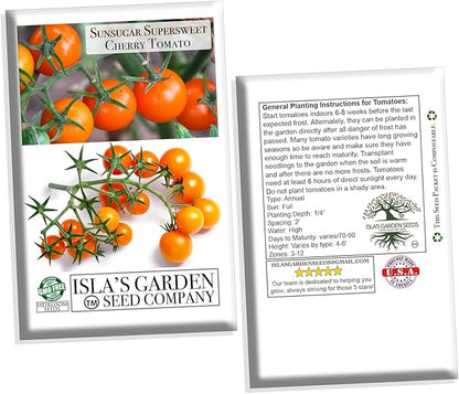 Sunsugar Hybrid Supersweet Cherry Tomato Seeds, 20 Seeds Per Packet, (Isla's Garden Seeds), Non GMO & Heirloom Seeds, Scientific Name: Lycopersicon lycopersicum, Great Home Garden Gift