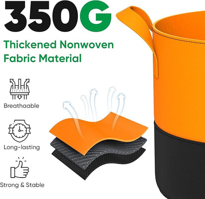 10 Gallon Grow Bags: 6 Pack 350G Heavy Duty Thickened Colorful Potato Grow Bags with Handles - Felt Nonwoven Garden Fabric Bags Gardening Pots for Vegetable Fruit Flowers Herbs Tomato Growing