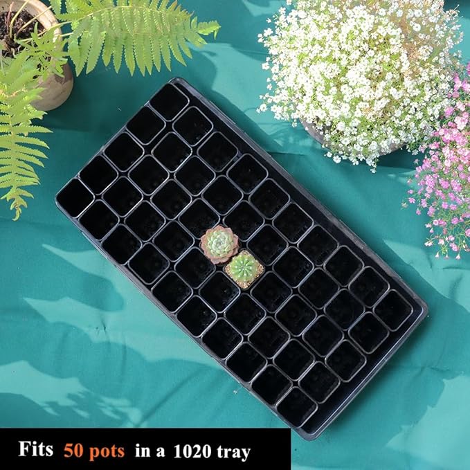 BangQiao 180 Pack 1.95 Inch Tiny Black Plastic Square Nursery and Seedling Pot, Mini Deep Transplant Seed Starter Planter with Drain Hole for Germination, Herb, Succulent