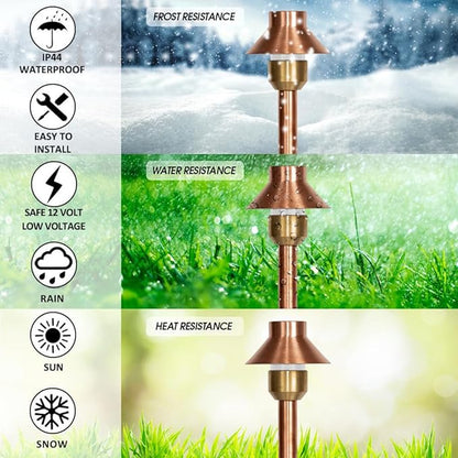 LED Pathway 130 Landscape Light - 12V Solid Copper Low Voltage 4W G4 LED Light Bulb Warm White Included Outdoor Mushroom Security Garden Patio Area Light