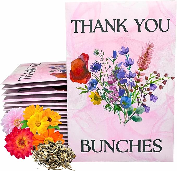 Wildflower Seed Packets Thank You Bunches Party Favors (Pack of 20) - Express Gratitude with a Wildflower Seed Mix, Great Addition or Alternative to Thank You Cards