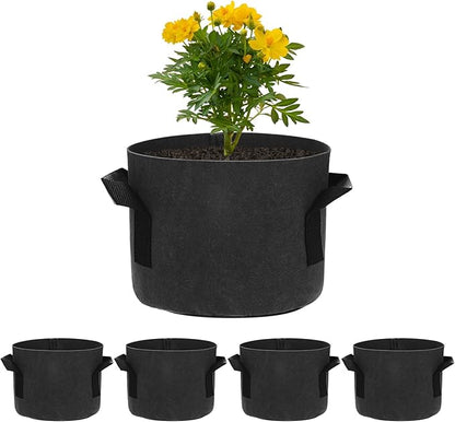 5-Pack Plant Grow Bags 1 Gallon Grow Bags 300G Thickened Fabric Pots with Durable Handles Plant Garden Grow Pots for Fruits/Vegetables/Flowers/Plants [Black]