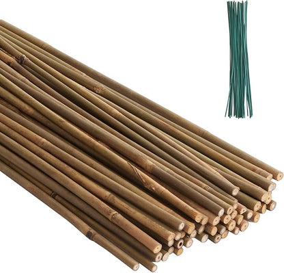 50PCS Bamboo Stakes Bamboo Poles Eco-Friendly Bamboo Support Plant Stakes for Tomato, Bean, Flowers,Trees Potted and Climbing Plant Natural Garden Stakes with 30 Pieces Green Twist Ties(3.0FT)
