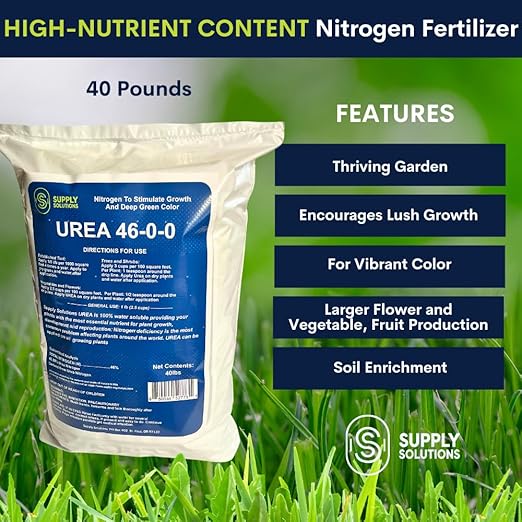 Supply Solutions Urea 46-0-0 Nitrogen Fertilizer to Stimulate Lush Growth and Deep Green Color - Plant Food Plant Fertilizer for Plants Lawn Garden - Bloom Booster for Flowers, Fruits (40 Pounds)