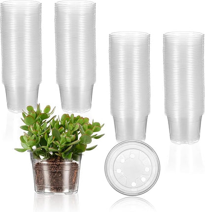 200 Pcs Clear Mini Plastic Plant Pot Nursery Seedling Pots Seed Starter with Drainage Holes for Indoor Outdoor Garden Succulent Plants Cuttings Transplanting