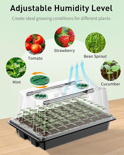 Pawfly Seed Starter Trays, 2 Pack 80 Cells Seed Starter Kit with Adjustable Grow Light Bars & 3.5" Humidity Domes, Seeding Tray with Lids, Reusable Plant Germination Trays for Seed Starting