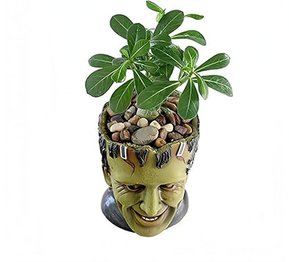 Funny Planter Head Planter Succulent Pot with Drainage Hole Fairy Garden Resin Cactus Plant Pot Pencil Holder Desk Storage Gift for Women Men(Frankstein)