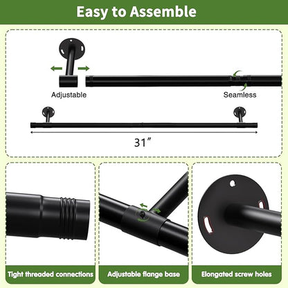 Plant Hanging Rod, 31 Inch Plant Hanger Indoor for Window Ceiling, Heavy Duty Hanging Planters for Indoor Plants, Black Wall Plants Holder, Window Plants Shelves Pot/Chain/Plant Not Included