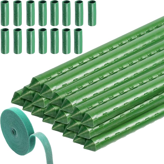 Garden Stakes 16" 20pcs, 0.43 inch Diameter Plant Stakes for Indoor Outdoor Plants, DIY 3ft 4ft 5ft 6ft Sturdy Steel Tomato Stakes with 15 Connectors, Plant Support Stakes for Climbing Plants