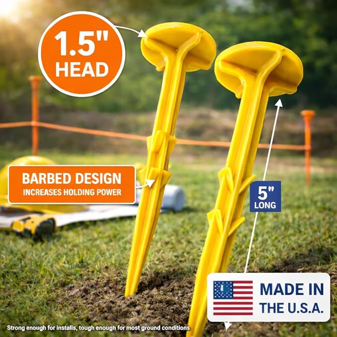 Low Profile Survey Stakes - High-Visibility - Survey Markers Boundary Markers Hi-Vis Garden Stakes (10-Pack (Yellow)