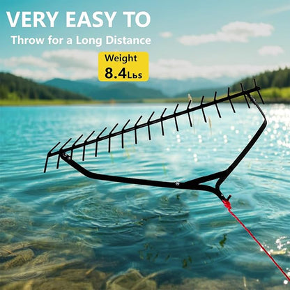 Sancat 32" Throwable Aquatic Weed Rake, Pond Weed rake,Steel Rod Lake Weed Cutter, Pond Weed Clearing Tool, 30ft Long Rope and The Net