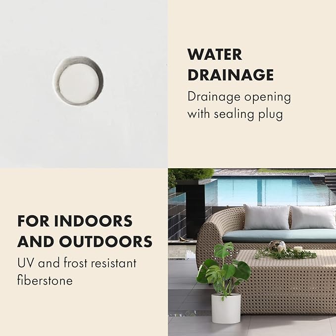 Fox & Fern 12" & 14.6" Large Planters (Set of 2) - Lightweight Fiberstone Matte White Plant Pots with Drainage Plug - Extra Large Planters for Indoor & Outdoor - Weather Resistant & UV Resistant