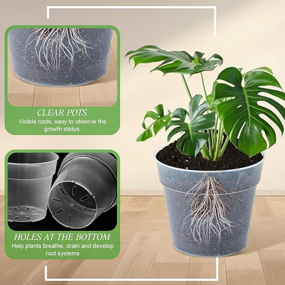 Vesici 24 Pcs 3/4/5/6/7/8/9/10 Inch Large Size Clear Nursery Pots Variety Pack Plant Pots with Drainage Holes Planters for Indoor Plants Flexible Transparent Plastic Plant Bottle Succulents