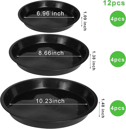12Pack Plant Saucer - 8 10 12 Inch Plant Tray Round Plastic Plant Drip Trays for Indoor Outdoor Garden Plants, Collects Flower Pot Drainage and Excess Water