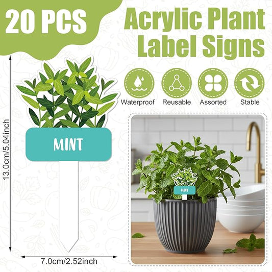 20 Pcs Acrylic Vegetables Plant Label Signs 20 Style Plant Stake Tags with Names Waterproof Herb Garden Markers Reusable Labels Markers for Seedlings Nursery Garden Succulent Flowers Greenery