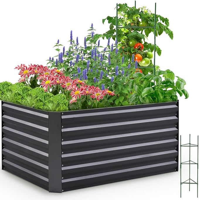 Quictent Galvanized Raised Garden Bed Metal Planter Box Bottomless for Backyard Outdoor, 4x3x1 Ft 2PCS, Dark Grey