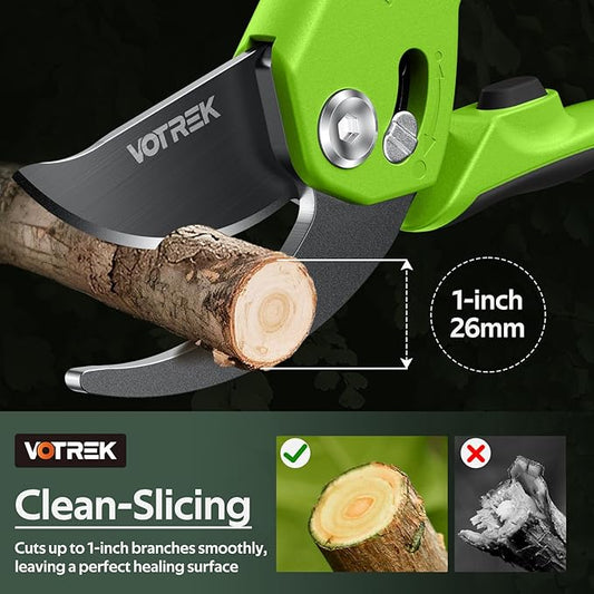VOTREK® Pruning Shears for Gardening, [Patented Stepless Handle Opening] - Garden Clippers with Ultra-Sharp SK5 Steel for Weak Hand, Universal Fit for All Hand Sizes, Effortlessly Cuts 1-Inch Branches