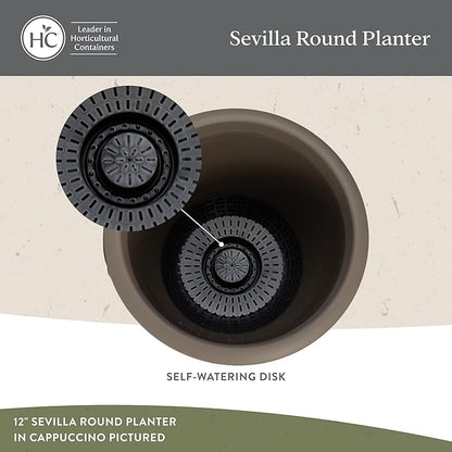 The HC Companies Sevilla Flower Planters - Outdoor & Indoor Planter - Round Self Watering Plant Pots for Herbs & More (14”, Warm Gray, Pack of 2)