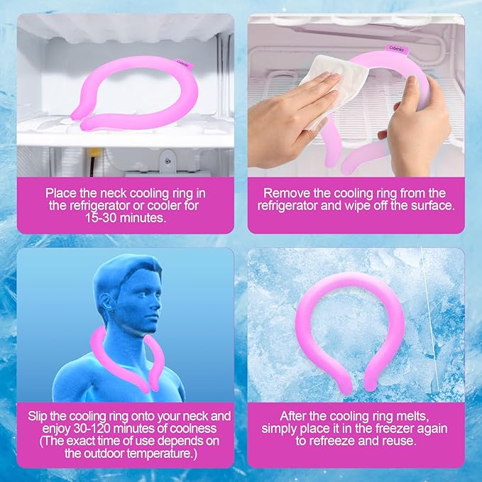 Neck Cooling Tube with Cold Insulated Bag,Reusable 18℃/64℉ Ice Neck Ring Wearable Body Cooling Products for Summer (Rose)