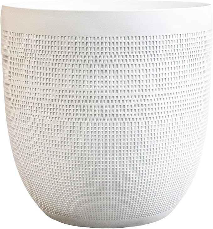 12" Dia Round Planter – White Matte Decorative Flower Pot with Drainage Hole, Lightweight Durable Indoor/Outdoor Plant Container for Home Patio Garden Porch, Modern Minimalist Design