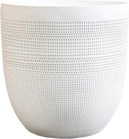12" Dia Round Planter – White Matte Decorative Flower Pot with Drainage Hole, Lightweight Durable Indoor/Outdoor Plant Container for Home Patio Garden Porch, Modern Minimalist Design