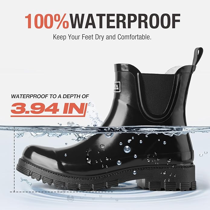HISEA Ankle Rain Boots for Women Waterproof Chelsea Short Rubber Garden Shoes for Ladies Lightweight Fashion