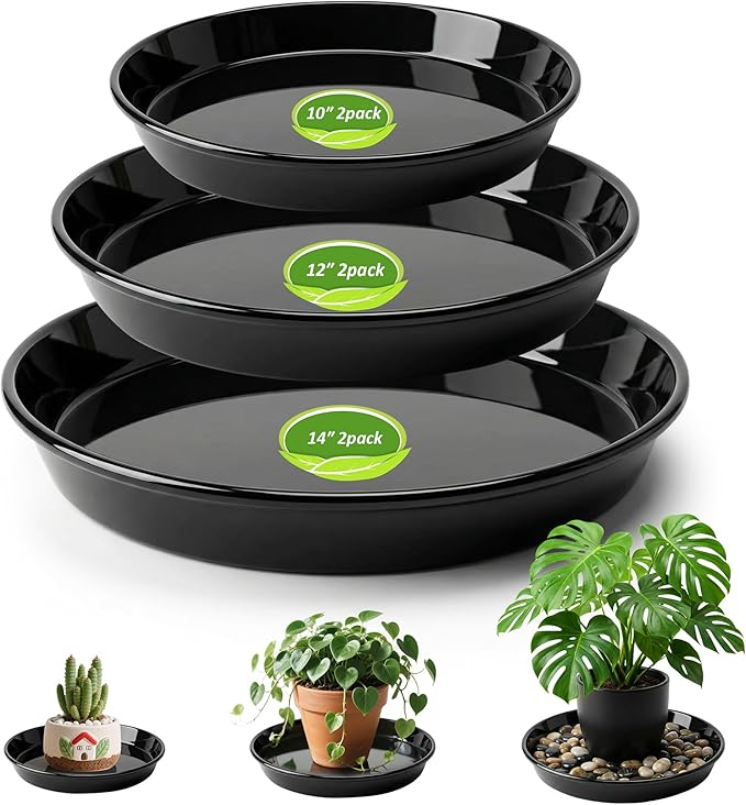 6PCS Plant Trays for Pots - 10 12 14 Inch Plant Saucer Round Plastic Plant Water Catcher Tray for Indoor Outdoor Garden Plants