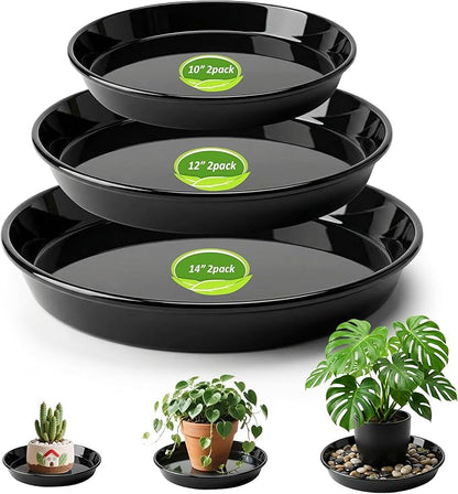 6PCS Plant Trays for Pots - 10 12 14 Inch Plant Saucer Round Plastic Plant Water Catcher Tray for Indoor Outdoor Garden Plants