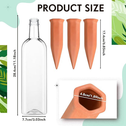Dandat 20 Pcs 34oz Plant Watering Devices Include Terracotta Self Watering Spikes with 1000ml Plastic Bottles Slow Release Vacation Insert Automatic Plant Waterer Self Water Planter for Garden
