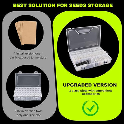 BigKing Seed Organizer Storage Box, 80 Slots Plastic Container With Label Stickers and Useful Accessories for Flower and Vegetable Seeds (3 Sizes)
