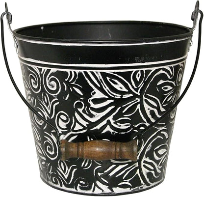 Headwind Robert Allen Vintage Floral Metal Planter with Handle, 12-Inch, Charcoal – Lightweight Indoor/Outdoor Flower Pot with Drainage Hole