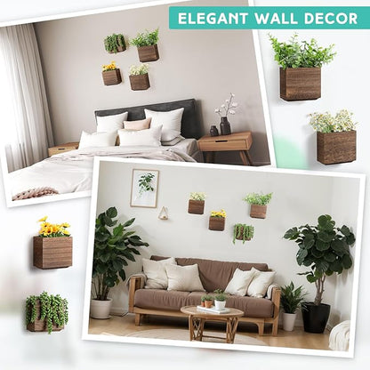 Qinyoung 4 Pack Wood Wall Planters Natural Hanging Plant Pots 5.5 x 5 Inches Natural Farmhouse Wall Hanging Decor Vase for Indoor Dried Flowers and Faux Greenery