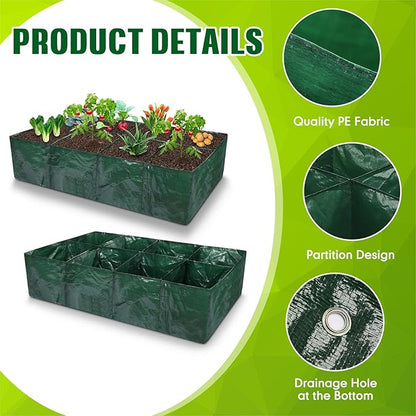 Woanger 6 Pcs Plastic Raised Garden Bed 35 Gallon Raised Planting Bed with 8 Divided Grids 8 Drainage Holes for Fruits Flowers Potato PE Fabric Rectangle Garden Containers for Vegetables Outdoor