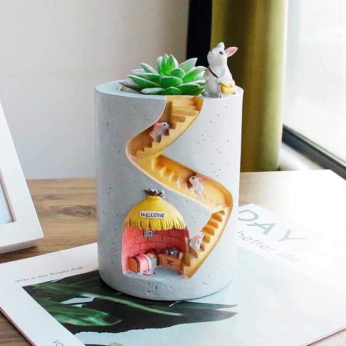 Segreto Creative Plants Pot Flower Pots Resin Planters Vase Home Decor for Succulents,Flower,Cactus,Gardening Decoration, Indoor, Grey,5.5 * 4.3 in