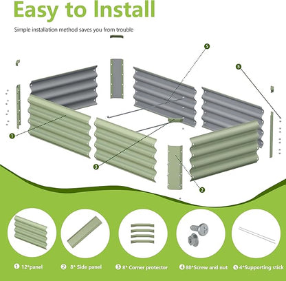 2PCS 4x2x1FT Galvanized Raised Garden Bed Kit, Galvanized Planter Raised Garden Boxes Outdoor, Large Metal Raised Garden Beds for Vegetables-Green